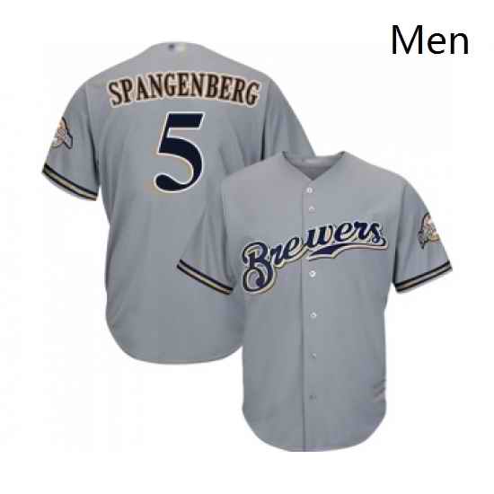 Mens Milwaukee Brewers 5 Cory Spangenberg Replica Grey Road Cool Base Baseball Jersey